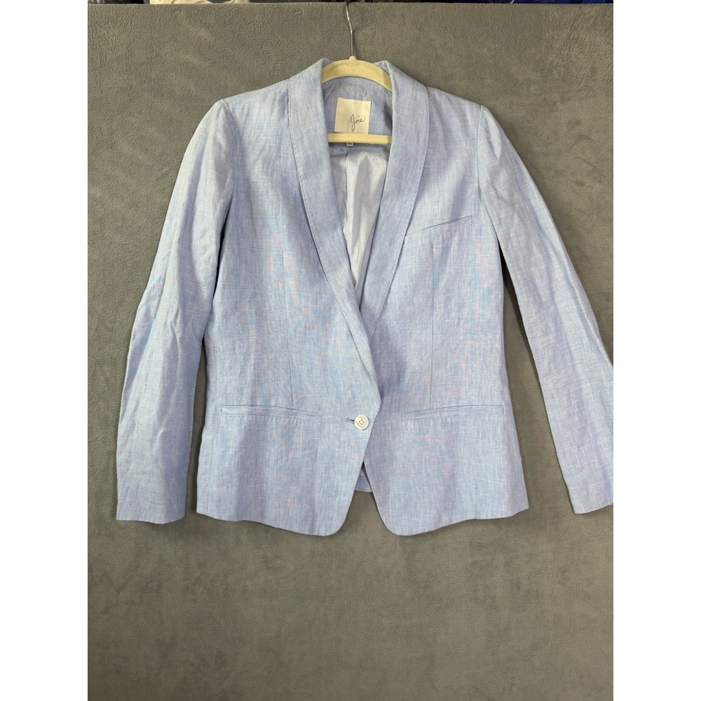 Joie Mehira Women's Blue Linen Blazer Size 2 Work Lightweight Summer Minimalist